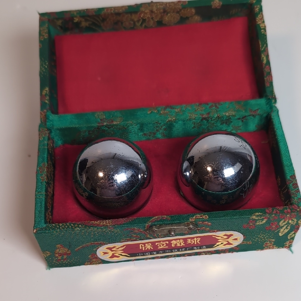 Silver Baoding Balls in Decorative Box Vintage.
